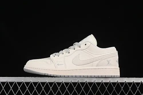 All categories Air Jordan Jordan series basketball shoes Air Jordan 1 Low high-end customized low-top sneakers Air Jordan 1 Low AJ1 Joe 1 LV joint classic beige gray high-end customized low-top retro basketball shoes XX3168-169